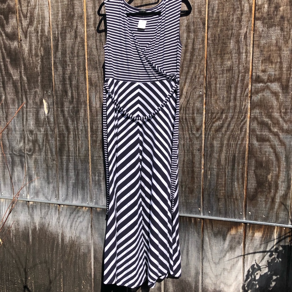 Talbots Navy Blue and White Striped Dress Medium